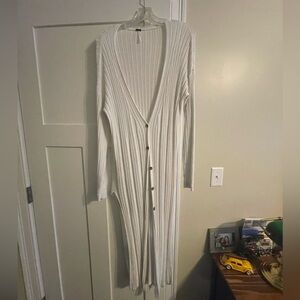 Free People Long White Ribbed Cardigan